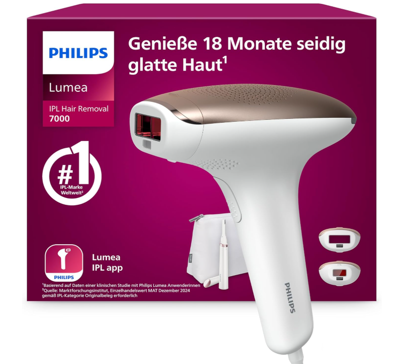 Philips Lumea IPL 7000 Series Haarentfernungsgerät (2 Aufsätze, inkl. Korrekturtrimmer) bei Amazon