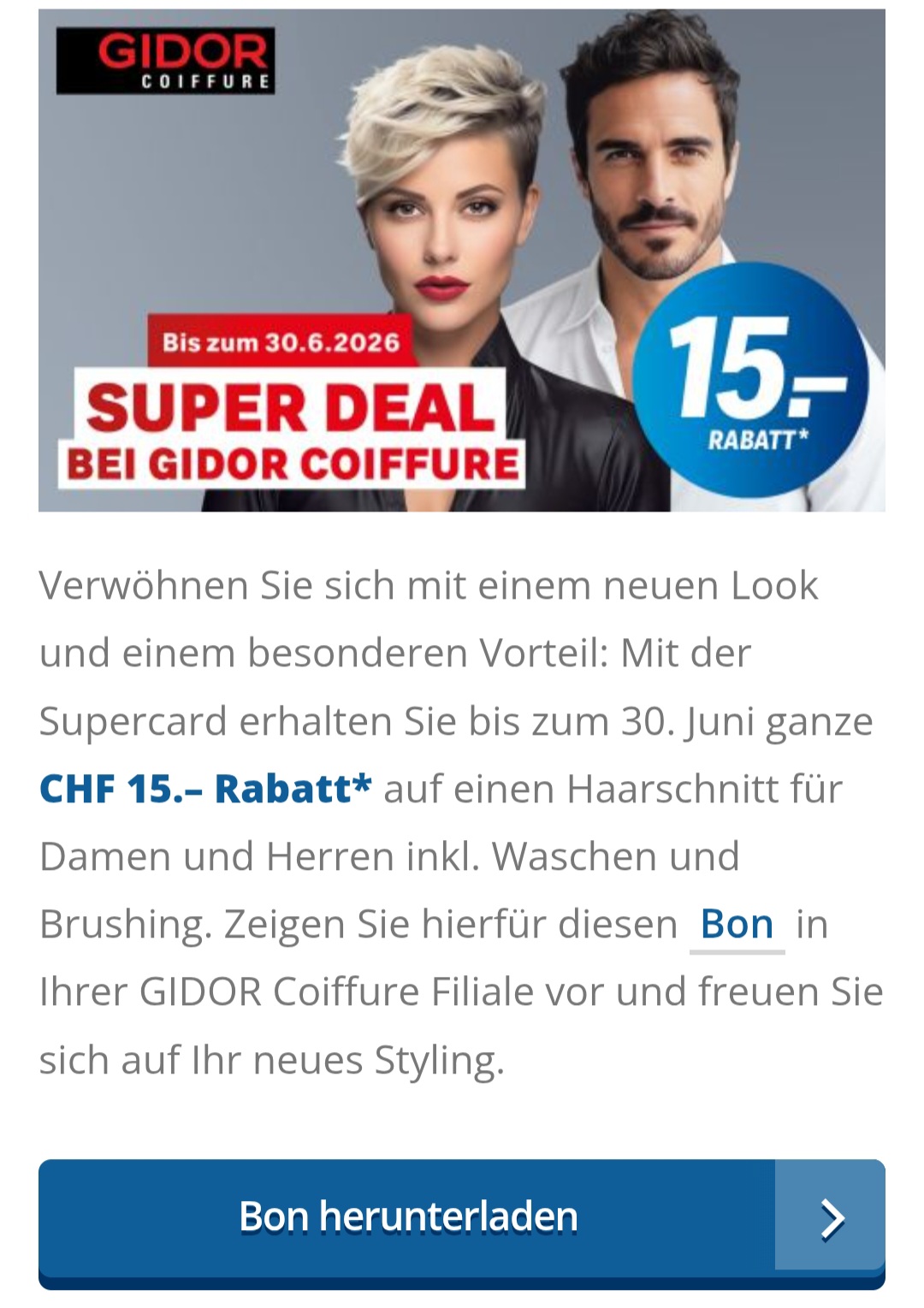 Gidor 15 Fr. Rabatt auf auf einen Haarschnitt für Damen und Herren inkl. Waschen/Brushing