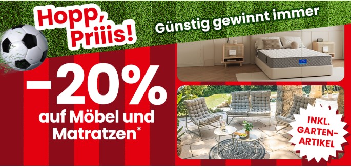 20 % Rabatt auf Möbel, Matratzen und Gartenartikel bei Conforama