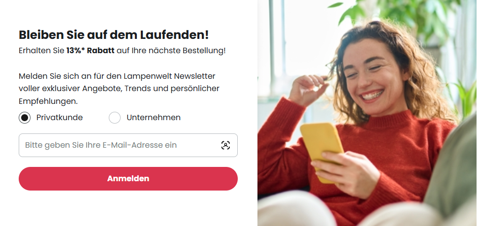13% Gutschein von Lampenwelt nach Newsletter-Anmeldung