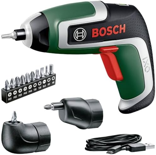 Bosch IXO Akkuschrauber (7. Gen., 3.6V, 2.0Ah, 5.5Nm, Set mit Winkel- und Exzenteraufsatz, Micro-USB-Kabel, Aufbewahrungsbox)