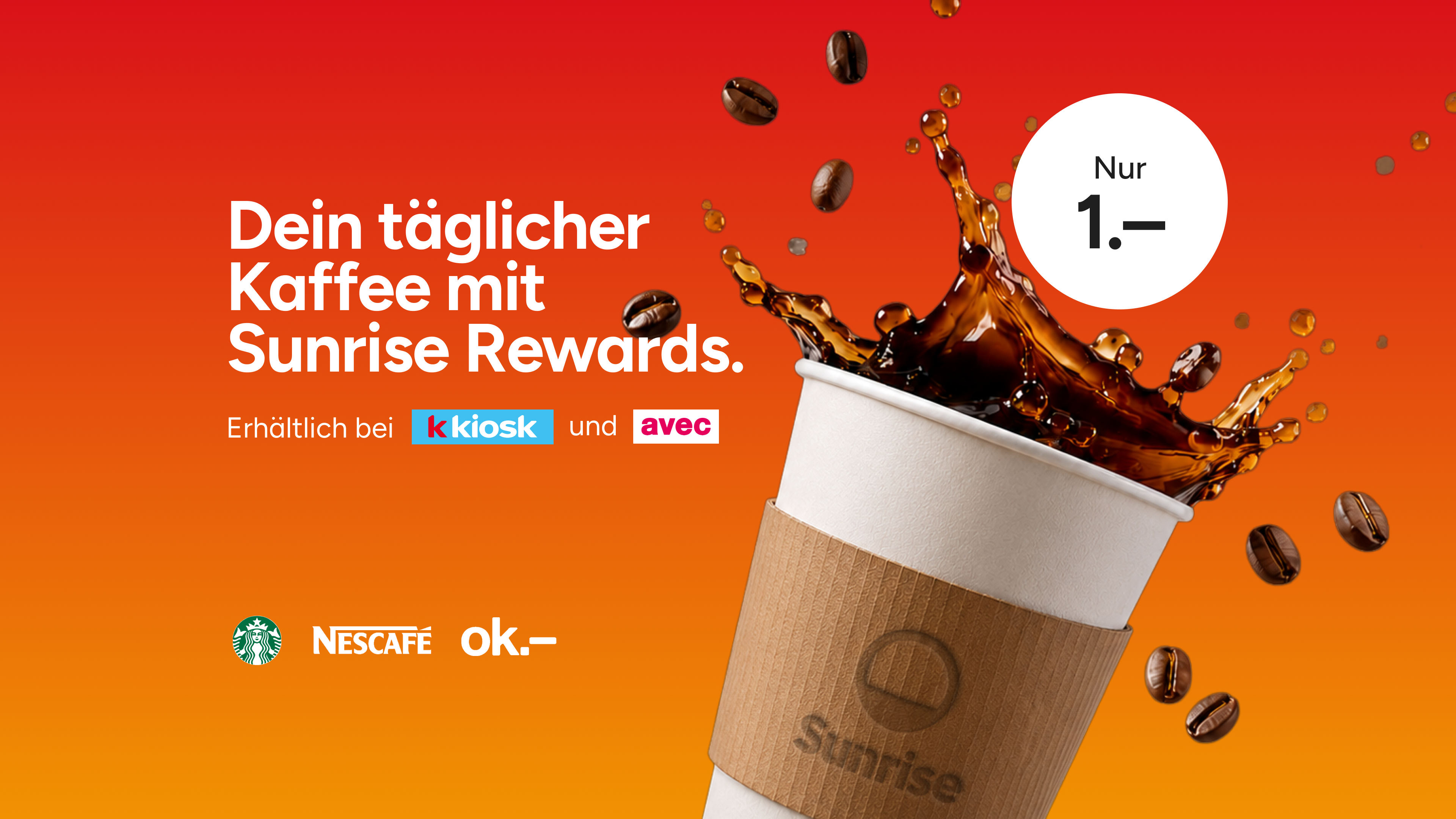 Kaffee für nur CHF 1.– bei k kiosk & avec / 40 Punkte mit Gold-Status