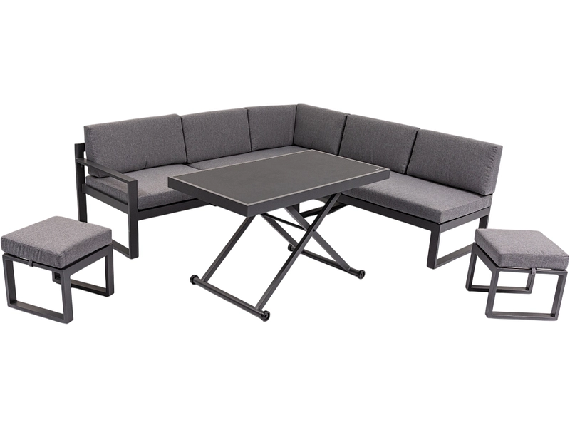 Flash Sale bei Conforama – Gartenlounge Set DOCA mit Relaxfunktion, 2 Hockern & höhenverstellbarem Tisch