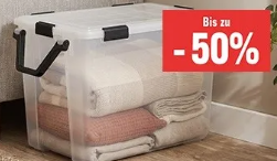 Bis zu 50 % Rabatt auf Aufbewahrungsboxen bei Jumbo, z. B. Keeeper Leo Clipbox mit Rollen 74 l (Abholung)