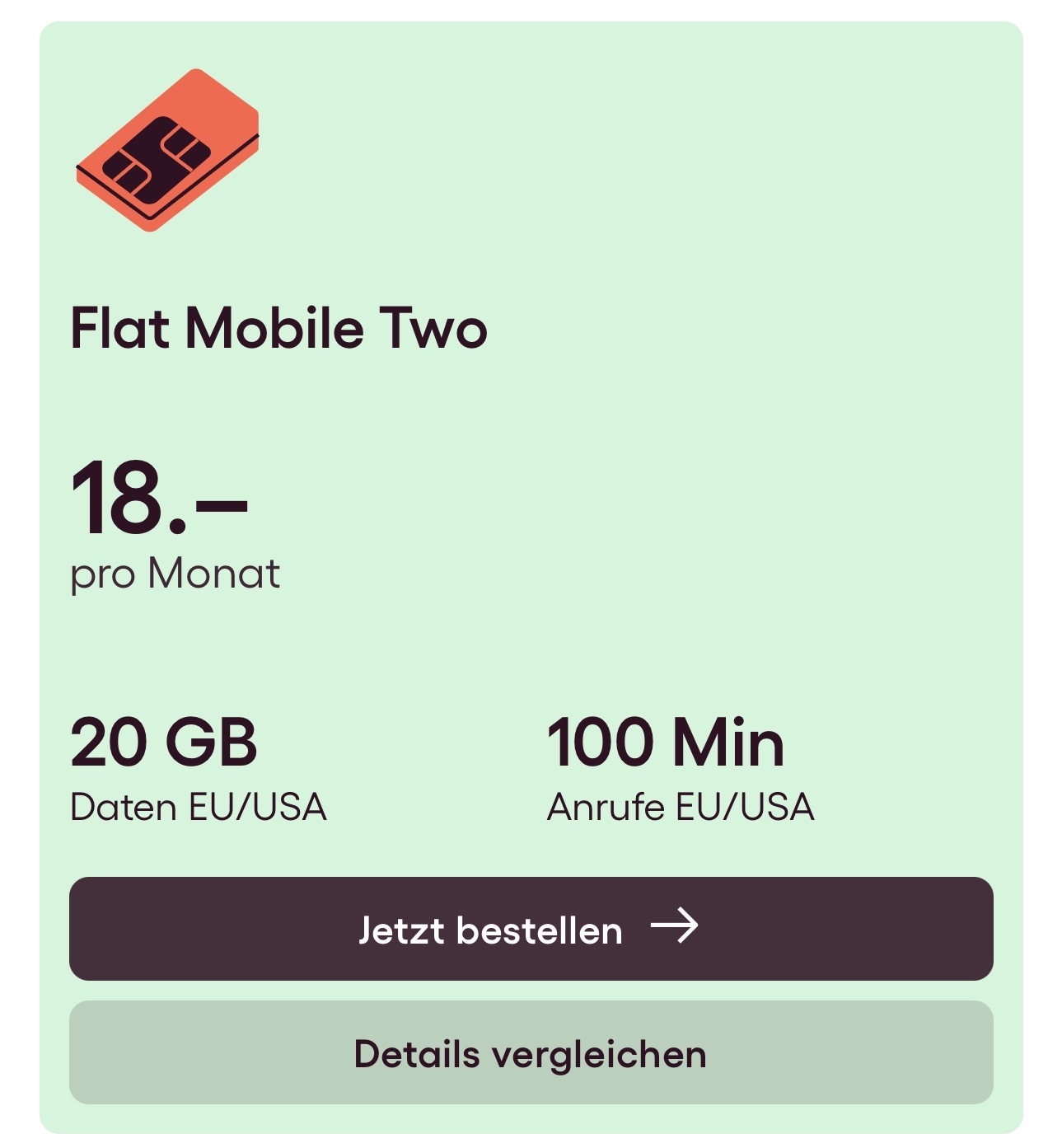 Flat Mobile Handy-Abo (CH alles unlimitiert, 20 GB Roaming EU/USA/UK, 100 Min. Telefonie ins Ausland)
