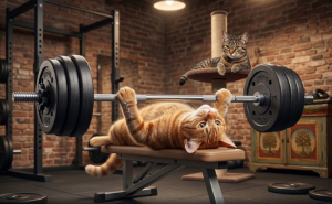 Katzen-am-tranieren-mit-einer-hantel