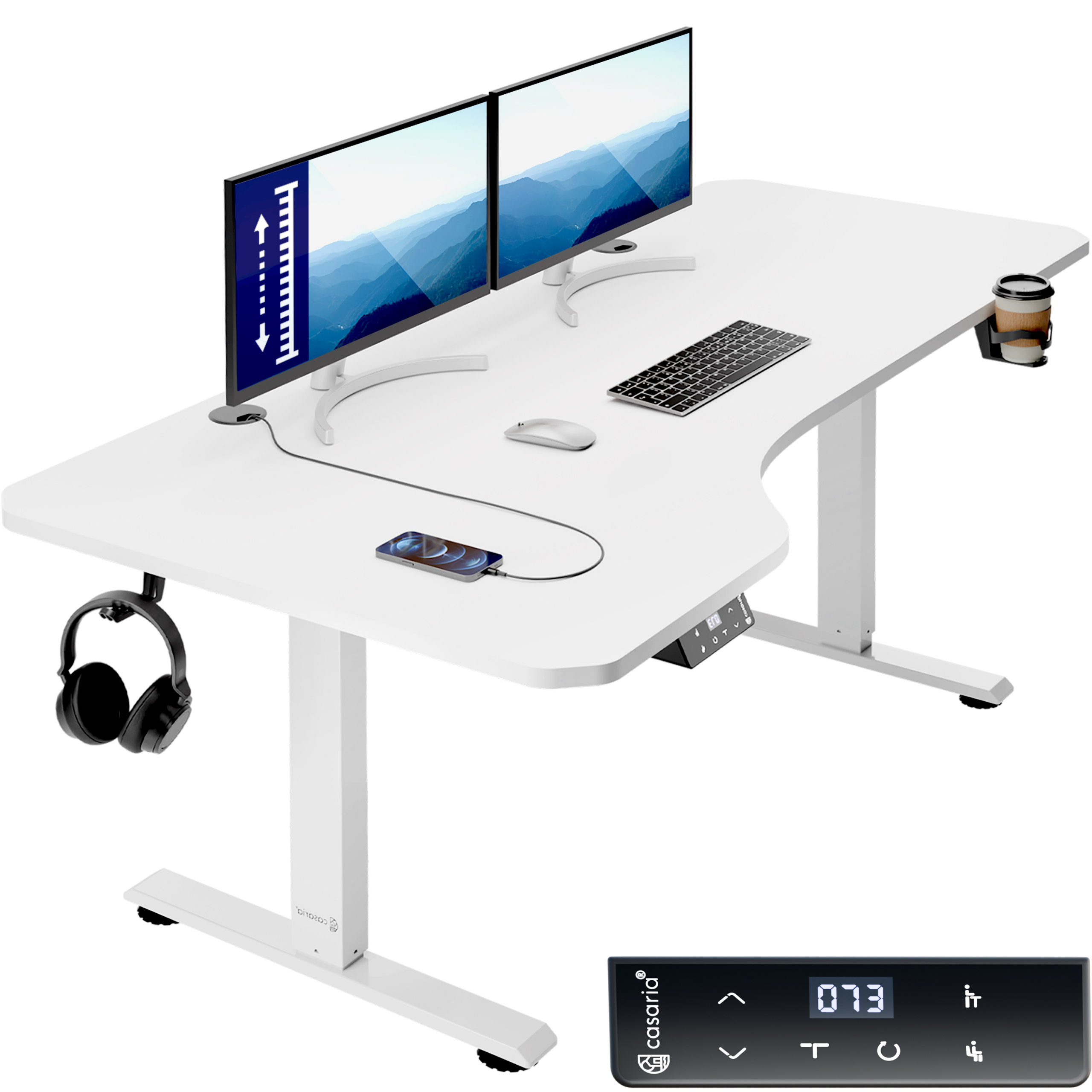 CASARIA Höhenverstellbarer Schreibtisch Weiss (160x75x73) bei DeubaXXL