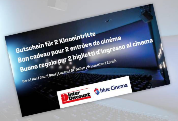 blue Cinema Kinogutschein: 2 Eintritte für CHF 19.95 bei Interdiscount