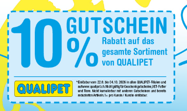 QUALIPET Gutscheincode 10% Rabatt auf fast das ganze Sortiment bis 4.10.