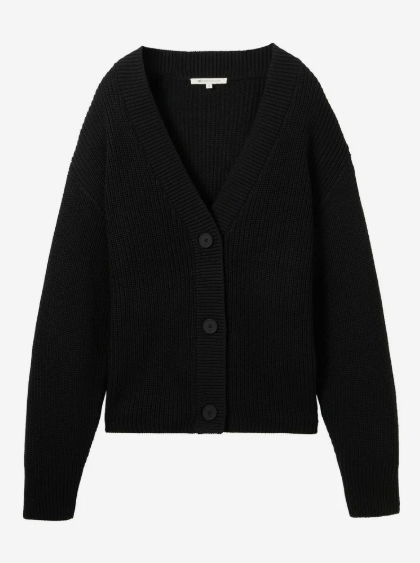 Tom Tailor Denim Strickjacke mit V-Ausschnitt in der Farbe Schwarz bei Lounge by Zalando