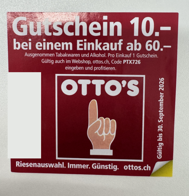 Ottos Gutschein 10.- bei einem Einkauf ab 60.-