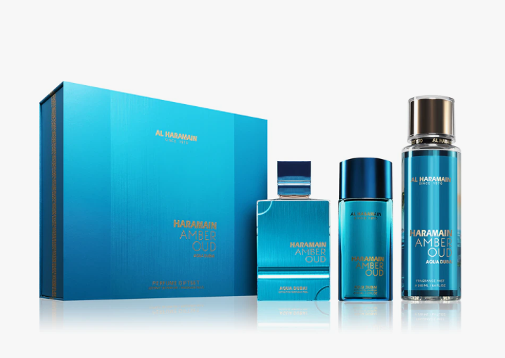 AL HARAMAIN Amber Oud Aqua Dubai Eau de Parfum Spray 75 ml + Eau de Parfum 30 ml + Körperpflegeduft 250 ml