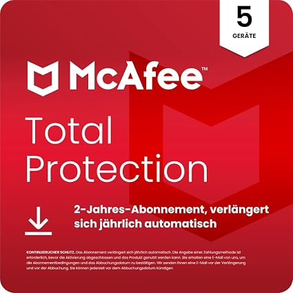 McAfee Total Protection 2026 (5 Geräte, 2 Jahre) inkl. VPN & Virenschutz bei Amazon