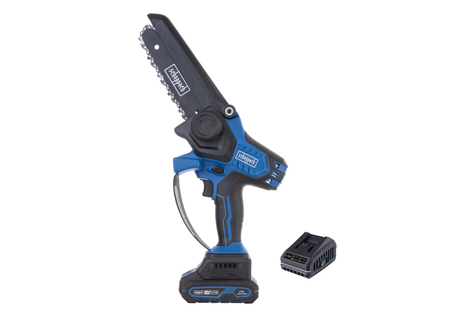 Scheppach Akku Astkettensäge (2,1 kg, 15 cm Klinge mit 20V und 6,8 m/s ) bei Jumbo