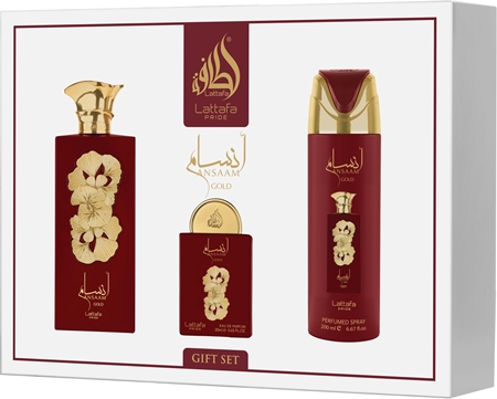 Lattafa Pride Ansaam Gold Geschenkset für Damen (100 ml + 20 ml Eau de Parfum, 200 ml Deo) bei Notino