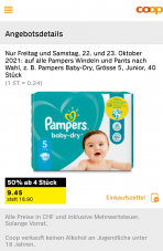[Vorankündigung] Bei Coop nur am 22. und 23. Oktober  50% auf Pampers und Pants nach wahl AB 4 Stück.