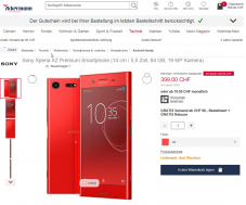 Sony Xperia XZ Premium 64 GB, rot, für 399.00 CHF bzw. CHF 379.-