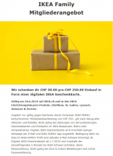 Nur heute: IKEA CHF 50.- Geschenkkarte pro CHF 250.- Einkauf erhalten