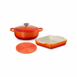 NUR HEUTE - LE CREUSET Kochgeschirr 3er-Set Signature/Classic (24cm Rundform, 23cm Auflaufform, Untersetzer) bei Manor
