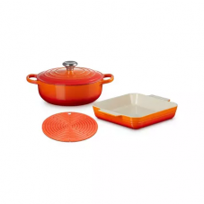 NUR HEUTE - LE CREUSET Kochgeschirr 3er-Set Signature/Classic (24cm Rundform, 23cm Auflaufform, Untersetzer) bei Manor