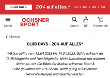 20% auf alles bei Ochsner Sport