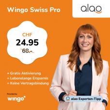 Wingo Swiss Pro (unlimitierte Daten, Telefonie) sowie 1GB Roaming/100 Minuten Roaming-Telefonie