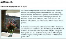 Schweizer Autorenfilme auf artfilm.ch gratis streamen bis Ende April