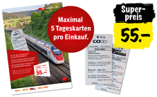 Spezial-Tageskarte für CHF 55.- ohne Halbtax