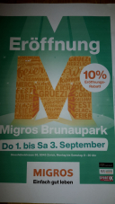 MIGROS Brunaupark Zürich, 10% Eröffnungsrabatt vom 01.09 – 03.09