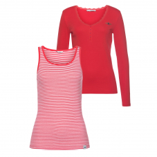 Tom Tailor Damen Set mit rotem Langarmshirt und gestreiftem Top bei Ackermann