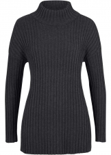 Bonprix: Damen Gerippter Pullover mit Stehkragen in schwarz oder anthrazit (div. Grössen)