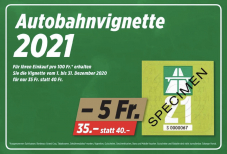 Denner Aktion: Autobahnvignette 2021 für 35.- anstatt 40.-
