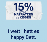 15% Rabatt auf alle Matratzen und Kissen von happy