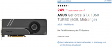 ASUS GeForce GTX 1060 TURBO (6GB, Midrange)