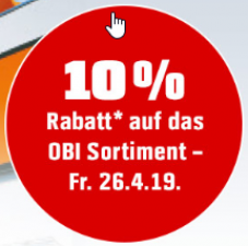 Diesen Freitag: 10% Rabatt auf alles bei Obi in Schönbühl, Oftringen, Volketswil und Thun