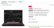 Gaming Notebook von Asus – 1050Ti, 16GB, i7-H, 256GB SSD + 1TBHDD