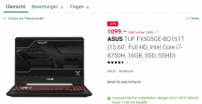 Gaming Notebook von Asus - 1050Ti, 16GB, i7-H, 256GB SSD + 1TBHDD
