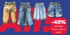 Nur bis Mitternacht - 40% auf Röcke, Shorts, Jeans & Hosen bei Ackermann