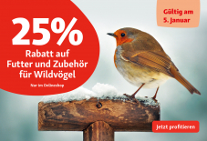 Nur heute – 25% Rabatt auf Futter und Zubehör für Wildvögel bei Fressnapf