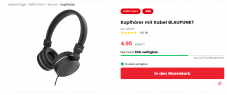 Kopfhörer mit Kabel BLAUPUNKT für en „Schnägg“ bei Abholung