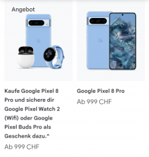 Google Store - Pixel 8 Pro + Pixel Watch 2 für 999 CHF nur noch heute