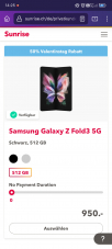 Samsung Galaxy Z Fold3 512GB für 950.- ohne Abo für Sunrise-Kunden