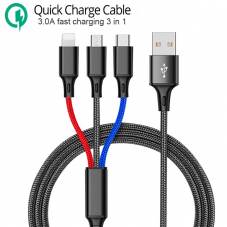 3 in 1 USB Quick Charge 3.0A Kabel 1m