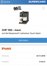 Nespresso latissima touch Black bei fust.ch (nur mit supercard Coupon)
