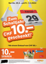 Coop Gutschein - 10.- Rabatt ab 80.- Einkauf am 29.2. & 1.3.