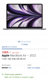 Apple MacBook Air, 2022, grau, 13.60“, M2, 8 GB, 256 GB, CH