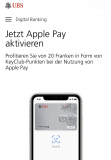 UBS: CHF 20.- in KeyClub-Punkten bei dreimaliger Zahlung mit Apple Pay im April