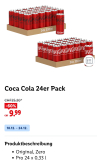 Coca-Cola 24er-Pack für CHF 9.99 mit Lidl Plus