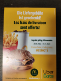UberEats McDonalds gratis Lieferung