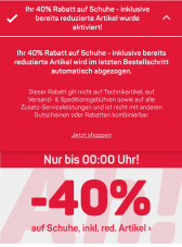 Ackermann Gutschein für 40% Rabatt auf Schuhe inkl. bereits reduzierte Artikel bis Mitternacht